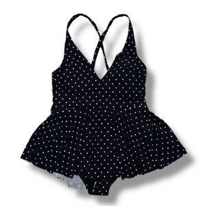 CATALINA Black & White Polka Dot Skirted One Piece Swimsuit NWOT